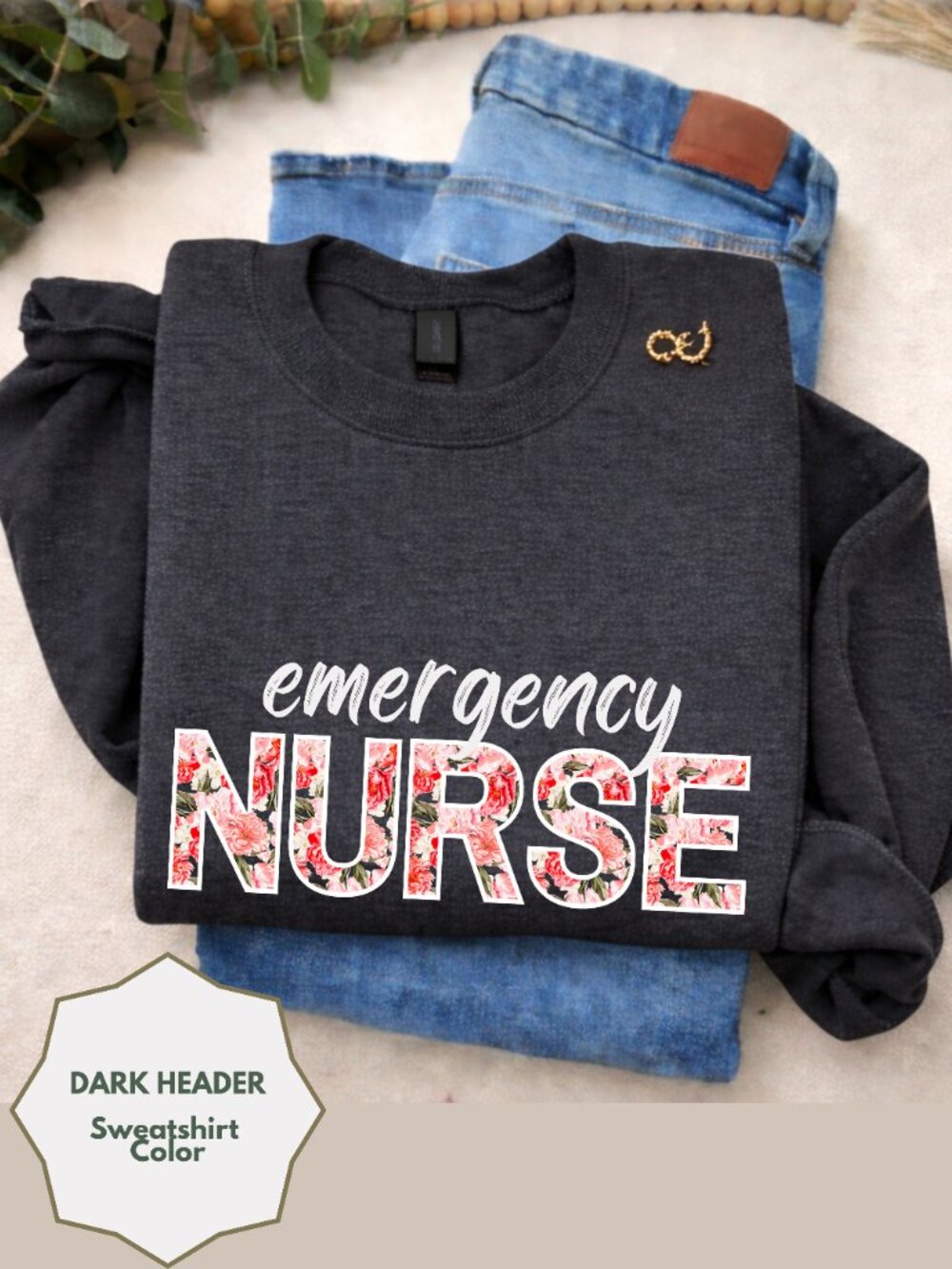 Emergency Room Nurse Sweatshirt Gray Floral Nurse Crewneck Gift for Nurse RN C